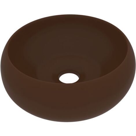 Lavabo rond de luxe vasque à poser de toilette lave-mains de salle de bain cuisine vestiaire intérieur 40 x 15 cm céramique marron foncé mat (1/5)