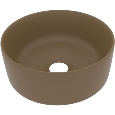 Lavabo rond de luxe vasque à poser de toilette lave-mains de salle de bain vestiaire cuisine maison intérieur 40 x 15 cm céramique crème mat (1/5)