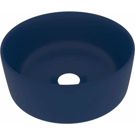 Lavabo rond de luxe vasque à poser de toilette lave-mains de salle de bain vestiaire cuisine maison intérieur 40 x 15 cm céramique bleu foncé mat (1/5)