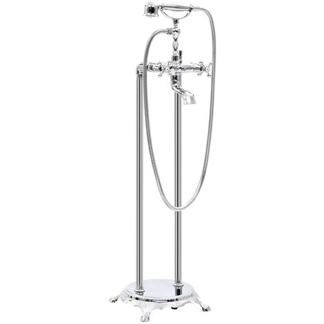 Robinet de baignoire salle de bain sur pied acier inoxydable 99,5 cm argenté (1/5)