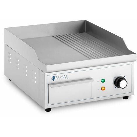 Plancha électrique professionnelle plaque de cuisson 2 000 watts grill (360 x 380 mm, plaque lisse et rainurée en fer) (1/4)