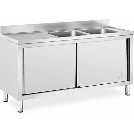 Plonge inox sur meuble 2 bacs acier inoxydable - 400 x 400 x 250 mm professionnelle (1/5)