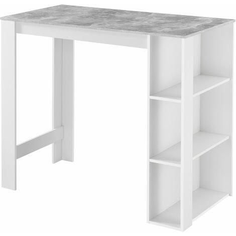 Table de bar design avec surfaces de rangement table bistrot avec 3 étagères panneaux de particules 110 x 50 x 103 cm blanc effet béton (1/5)