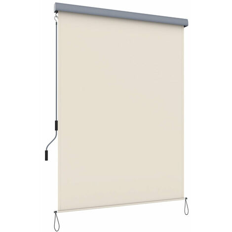 Store vertical d’extérieur avec cassette grise pour balcon terrasse protection contre le soleil et pare-vue beige 1,4 x 2,5 m (1/3)