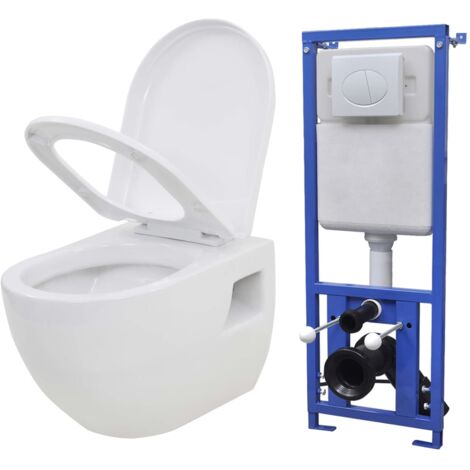 Toilette murale avec réservoir de chasse caché céramique blanc (1/5)