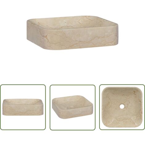 The Living Store Lavabo Crème 40x40x10 cm Marbre - Lavabo En Marbre - Lavabo Design - Lavabo Salle De Bain - Lavabo Crédence - Meuble Salle De Bain (1/5)
