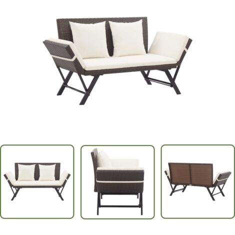 Banc de jardin meuble de patio d'extérieur terrasse avec coussins 176 cm résine tressée marron (1/5)
