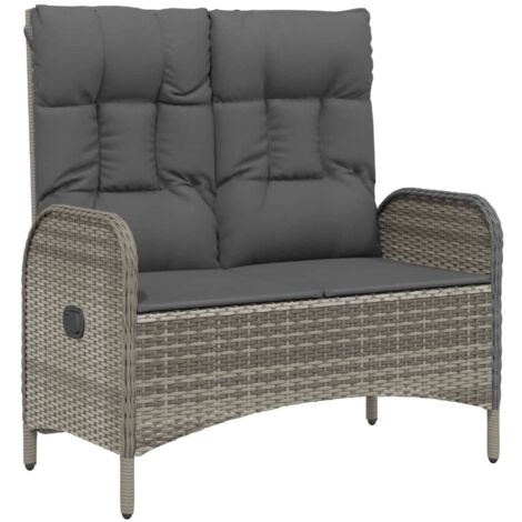 Banc de jardin meuble de patio d'extérieur terrasse inclinable avec coussins 107 cm poly rotin gris (1/5)