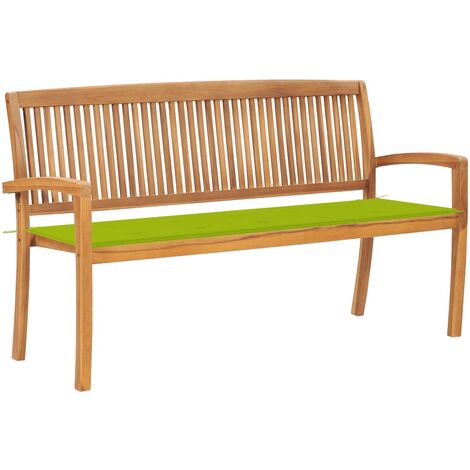 Banc de jardin meuble de patio d'extérieur terrasse empilable et coussin 159 x 57,5 x 90 cm bois de teck massif (1/5)