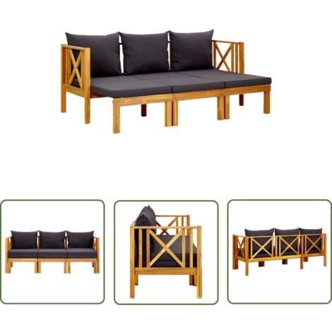 Banc de jardin meuble de patio d'extérieur terrasse 3 places et coussins 179 cm bois d'acacia massif (1/5)