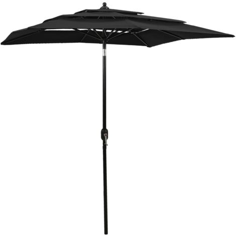 Parasol à 3 niveaux avec mât en aluminium 2 x 2 m noir (1/5)
