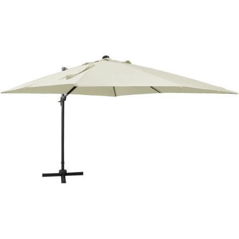 Parasol meuble de jardin déporté avec mât et lumières led 300 cm sable (1/5)