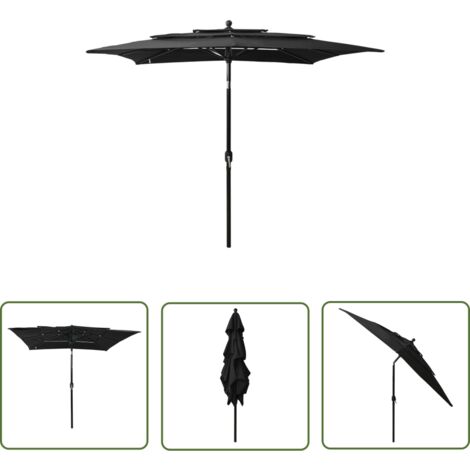 Parasol à 3 niveaux avec mât en aluminium 2,5 x 2,5 m noir (1/5)