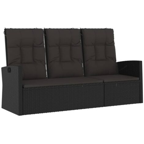 Banc de jardin meuble de patio d'extérieur terrasse inclinable et coussins noir 173 x 62 x 95 cm résine tressée (1/5)