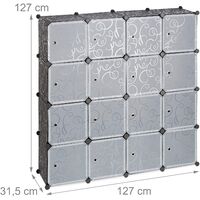 Étagère rangement 16 casiers portes modulable assemblage plug in bibliothèque plastique 127 cm noir