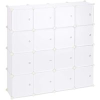 Étagère rangement 16 casiers portes modulable assemblage plug in bibliothèque plastique 127 cm blanc