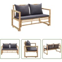 Banc de jardin meuble de patio d'extérieur terrasse avec coussins 115 x 65 x 71 cm bambou