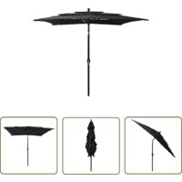 Parasol à 3 niveaux avec mât en aluminium 2,5 x 2,5 m noir