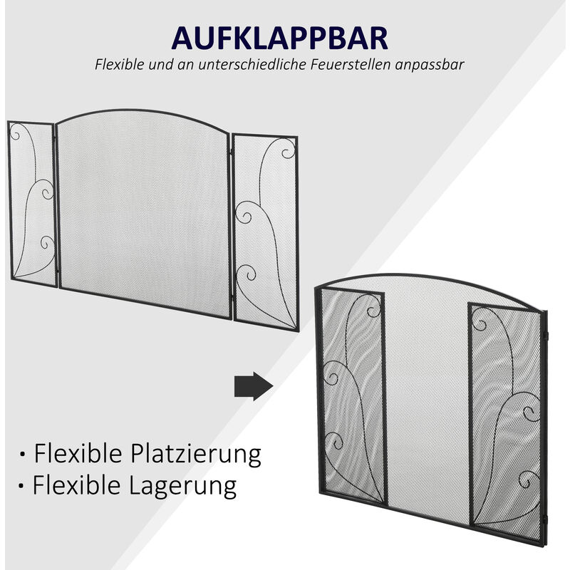 HOMCOM Haardrooster Opvouwbaar - 135x85 Cm, Vonkenbescherming In Zwart Staal