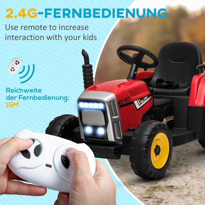 Elektrischen Kinderauto, Kinder-Traktor, inkl. Eltern-Fernbedienung, max.  Geschwindigkeit von 6 km/h Rot + Schwarz
