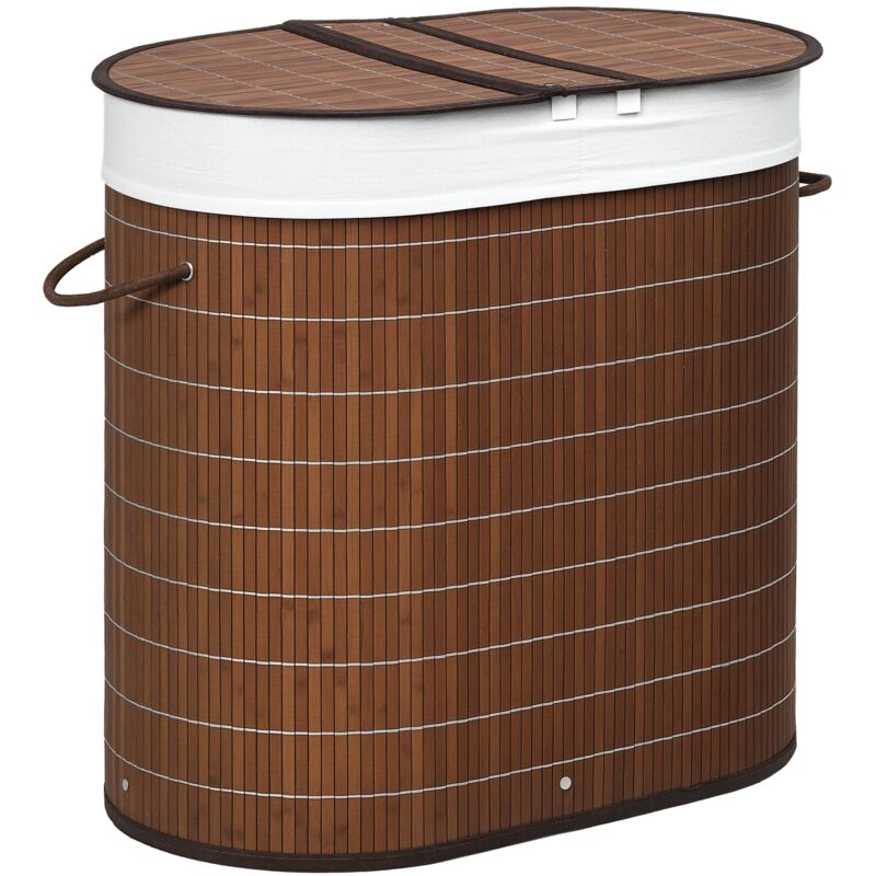 HOMCOM Bambus Wschekorb mit Deckel 55L Wschesammler mit Griffen,  herausnehmbarer Wschesack, Eck Wschetonne Laundry Baskets fr Waschkche  Badezimmer Schlafzimmer Grau