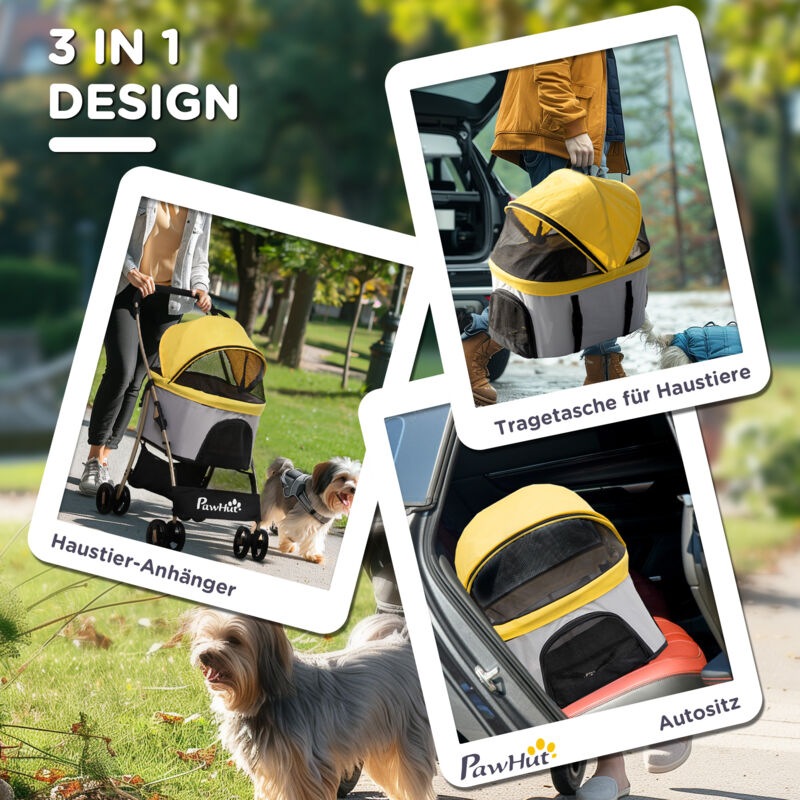 PawHut Hundewagen, 3 In 1 Hundebuggy, Autositz, Transporttasche