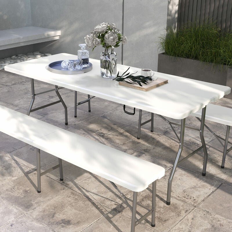 Grau x 180 cm 73 Gartentisch cm Weiß 75 x + Gartenklapptisch Outdoor-Tisch, cm,