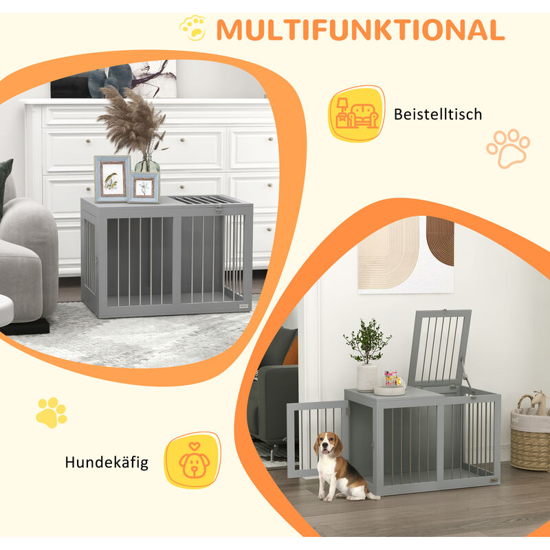 Hundebox Als Beistelltisch – Holz-Hundekäfig Mit Doppeltür & Plüschmatte Für Kleine & Mittelgroße Hunde (80,5 X 59 X 71,5 Cm)