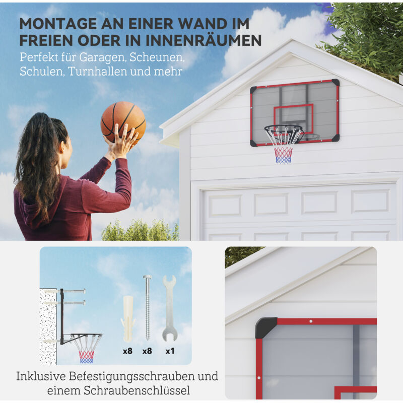 Basketballkorb Mit Brett – Wandmontage Ohne Bohren – In 35 & 45 Cm – Aus Stahl, Wetterfest – Mit Gurten Für Bäume, Masten & Pfosten – Für Garten, Hof & Indoor