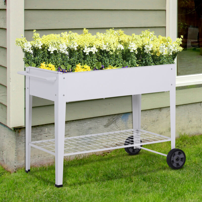 Outsunny 2er-Set Hochbeete Aus Verzinktem Stahl – 152x91x30 Cm, Mit Gummikante & Offenem Boden, Für Garten, Gemüse & Blumen