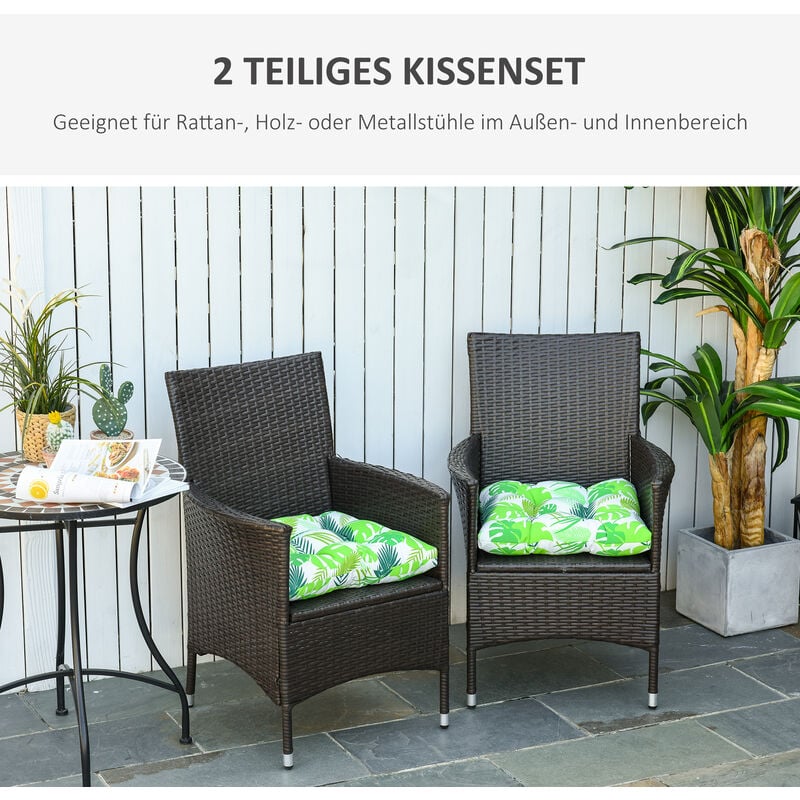 Outsunny 2er-Set Sitzkissen Stuhlkissen Sitzauflage Gartenstuhlkissen  leicht zu reinigen Grün gestreift 50L x 45B x 8T cm