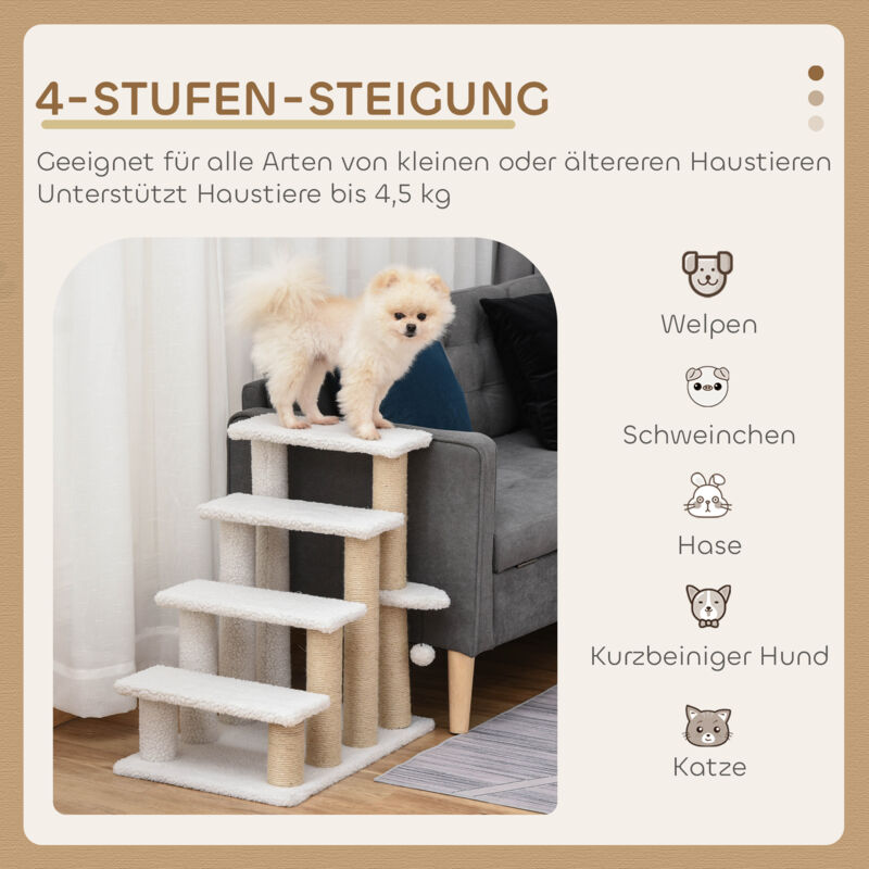 Ulax Furniture Haustiertreppe 4-stufig – Aus Schaumstoff, Rutschfest, Abnehmbare Bezüge, 61x38x46 Cm