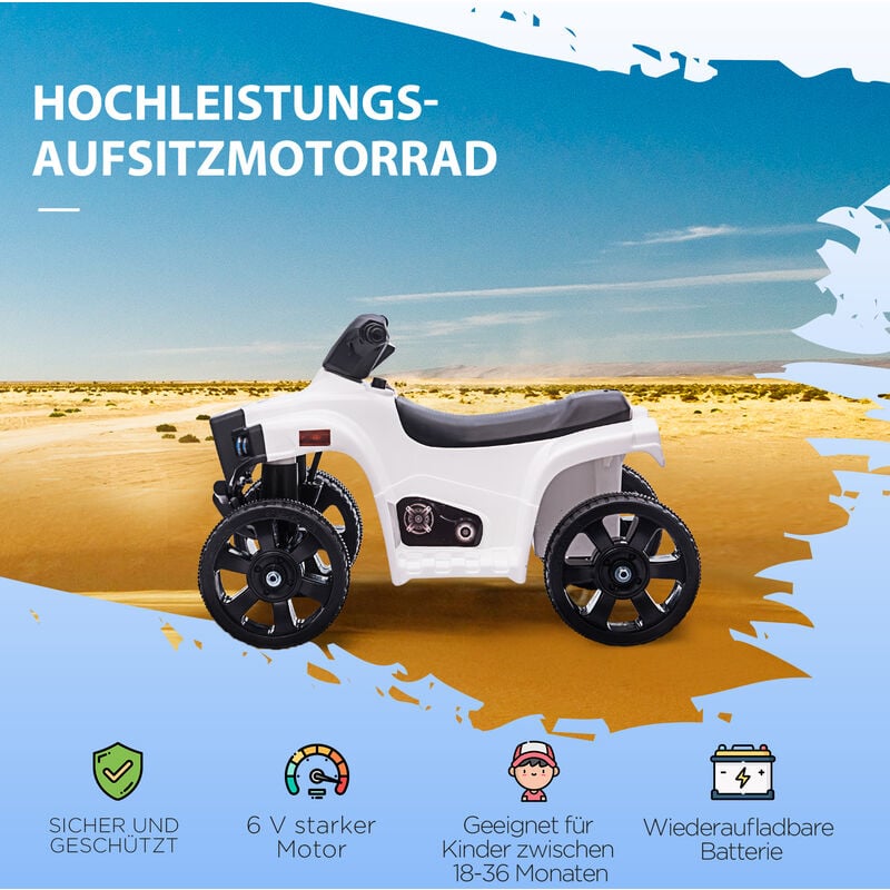 HOMCOM Kinder Elekrto Quad Kinderwagen ATV Elektromotorrad Stahl Schwarz+Weiß 