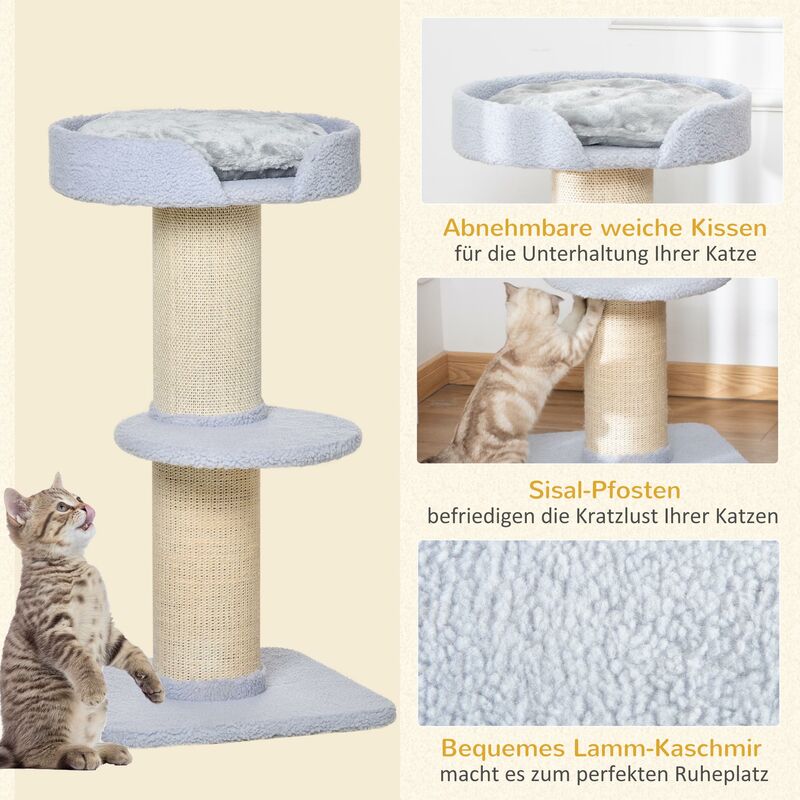 befriedigend türkisch PawHut Kratzbaum 91 cm Katzenturm mit Sisalstämme, Plattform, Kissen  mehrstöckiger Katzenkratzbaum, Kletterbaum, für mittelgroße Katzen, Hellblau