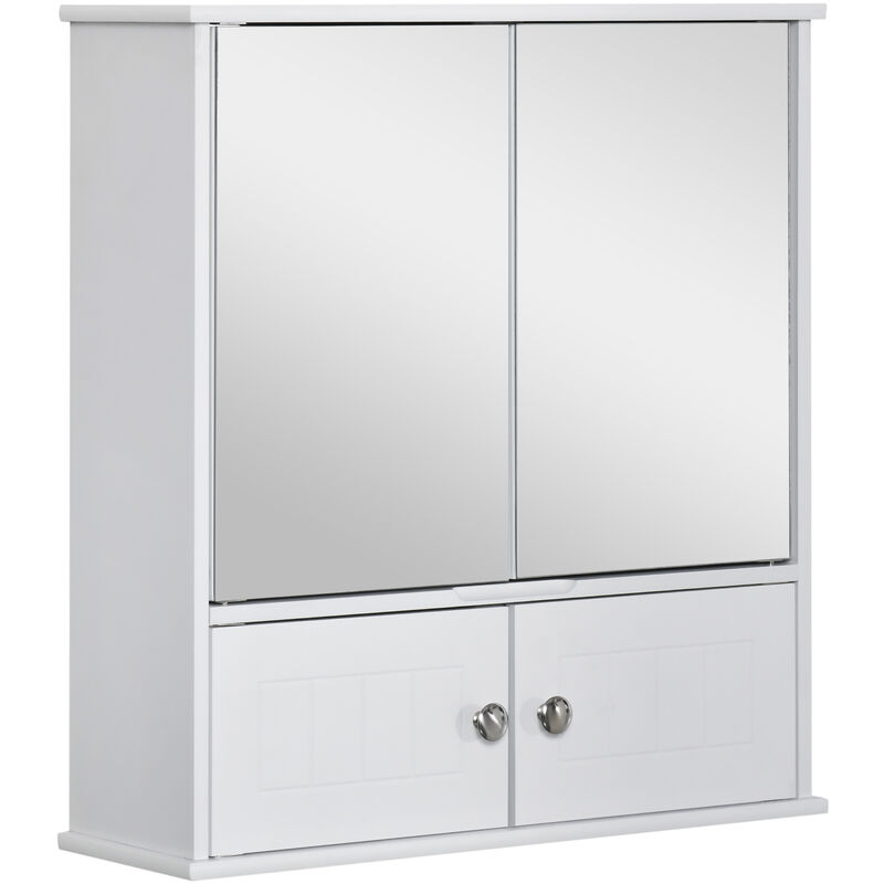 kleankin Spiegelschrank Badezimmerschrank Badschrank Hängeschrank Badmöbel  Wandschrank Mehrzweckschrank mit Regale Glas Weiß 55 x 17,5 x 60 cm