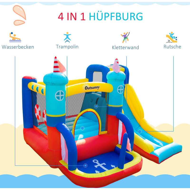 Outsunny Aufblasbare Hüpfburg mit Gebläse Wasserpark für Kinder