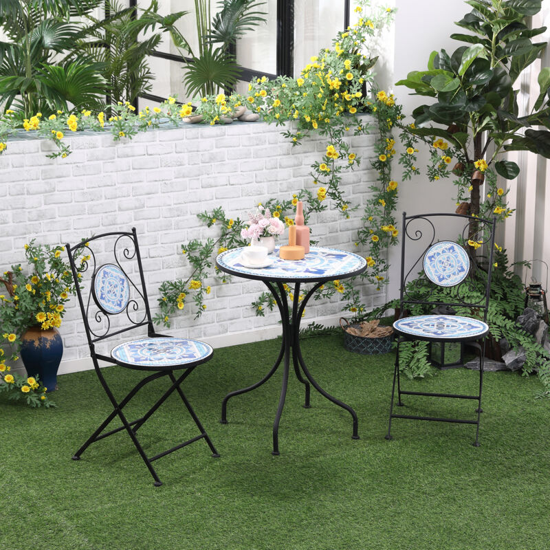 Outsunny Kinder Bistro Set – Tisch + 2 Stühle + Sonnenschirm, Cowboy-Thema, Faltbar, Für 2–5 Jahre