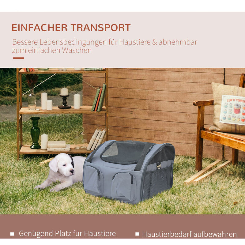 PawHut Hundebox faltbare Hundetransportbox Haustierrucksack mit Kissen  Reisetasche Transportbox für Tier wasserdicht Oxfordstoff Dunkelgrau 70 x  51 x 59 cm