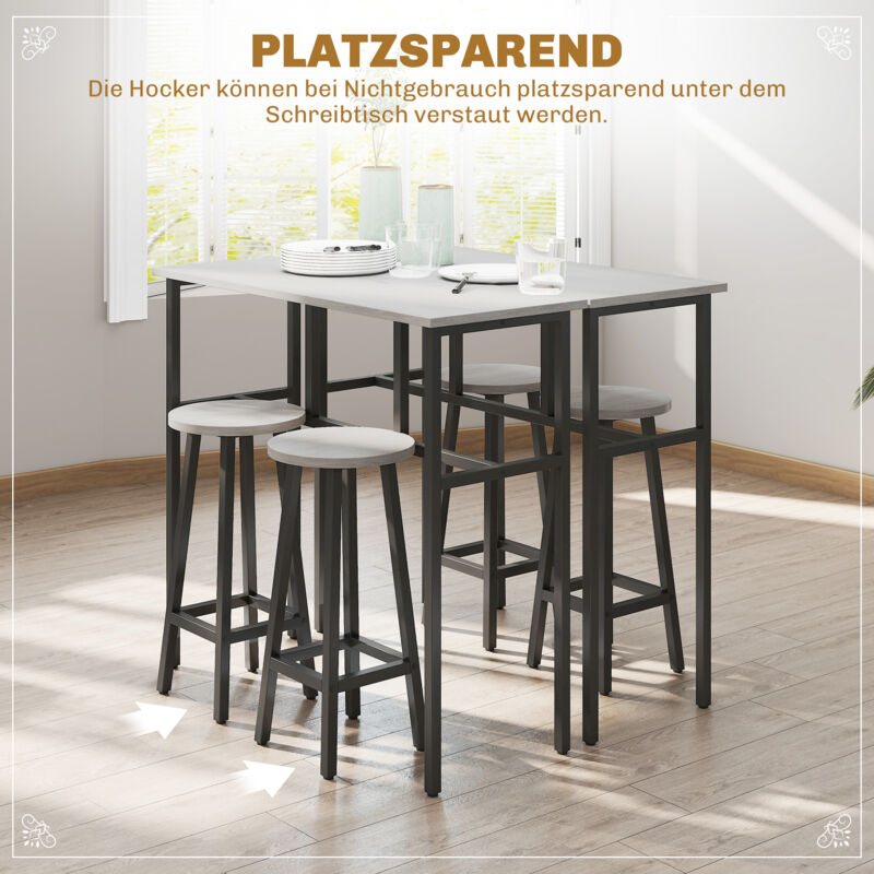 Esszimmermöbel Industrial Essgruppe 4-teilig – Tisch Mit 2 Stühlen Und Bank, Industrial-Design, Mit Ablagen, Metallgestell, MDF, Für Küche & Esszimmer, Platzsparend