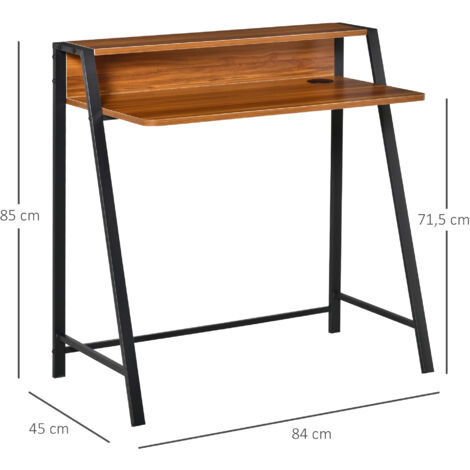 HOMCOM Schreibtisch, Computertisch mit Ablage und Kabel Management, moderner Schreibtisch mit Metallgestell für Arbeitszimmer, Schlafzimmer, Home Office, 84 x 45 x 85 cm, Walnuss+Schwarz
