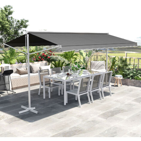 Outsunny Standmarkise Markise 4,5 x 3,4m Terrassenberdachung Gartenmarkise  mit Faltarm Kurbel Terrasse Grau Alu Metall