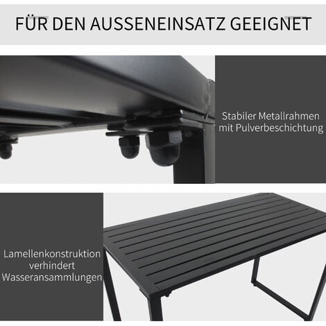 Outsunny Outdoor Möbelset Tisch Metall Festgarnitur 3-tlg. Gartengarnitur Schwarz x 2 x 1 Sitzgruppe Sitzbank