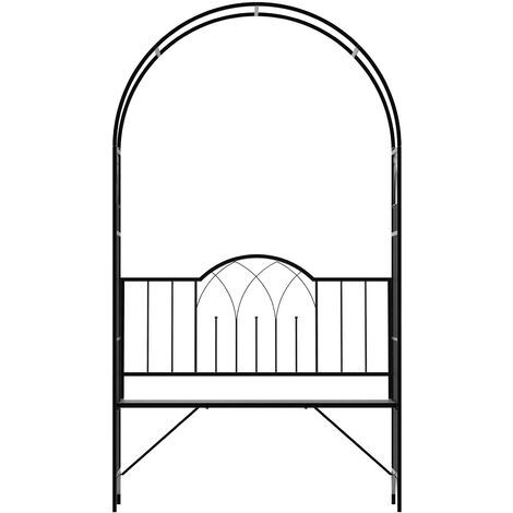 Outsunny Rosenbogen aus Metall Rankhilfe für Kletterpflanzen Gartenbogen mit Bank Spitze Torbogen Rankbogen für Rosen Bögen Rankgitter Rosenhilfe für Garten 115 x 59 x 203 cm Schwarz