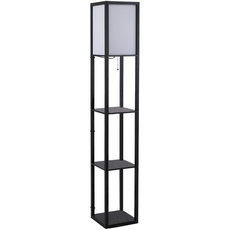 HOMCOM Stehlampe mit Regalen, Wohnzimmer Stehleuchte mit E27 Fassung bis 40W, Nachttischlampe mit Lampenschirm, Standlampe für Schlafzimmer, Arbeitszimmer, Büro, Rustikales Schwarz