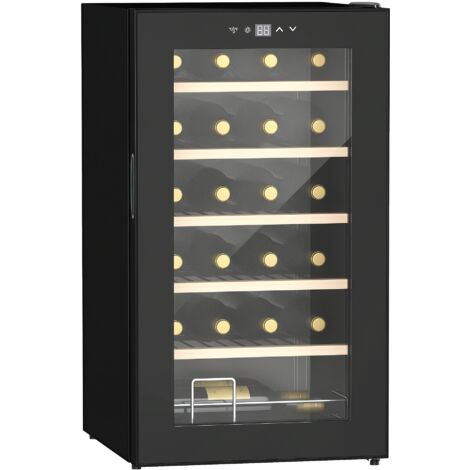 HOMCOM Weinkühlschrank, 65 L Getränkekühlschrank für 24 Flaschen, Flaschenkühlschrank, Weinklimaschrank mit Innenbeleuchtung, 5-20°C, Touch, Schwarz