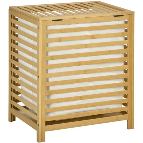 HOMCOM Wäschekorb Wäschetruhe 55L Wäschebox, Wäschesammler mit Deckel, Entnehmbarem Wäschesack, für Schlafzimmer, Bad, Bambus, 50 x 36 x 60 cm, Natur