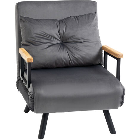 HOMCOM Schlafsessel 4 in 1 Sessel mit Schlaffunktion, 183 x 63 cm Klappbar Schlafsessel mit 5-stufig Verstellbarer Rückenlehne, Lendenkissen und Samtoptik für Wohnzimmer, Dunkelgrau