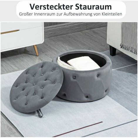 Runder Sitzhocker Mit Stauraum - Creme Stoffhocker 45x40cm