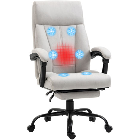 Vinsetto Bürostuhl mit Massagefunktion Ergonomischer Chefsessel mit Heizfunktion, Liegefunktion, Fußstütze Höhenverstellbar 360° Drehbar Schreibtischstuhl, Mikrofaser, Hellgrau