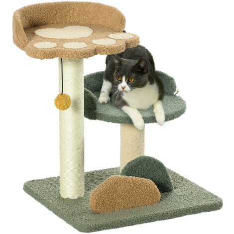PawHut Katzenbaum klein, 52 cm Katzenkratzbaum Kletterbaum mit 2 Ebenen,  Kratzbaum mit Spielball, Katzenmöbel, kleiner Kratzbaum für Katzen unter 5 kg, Sisal